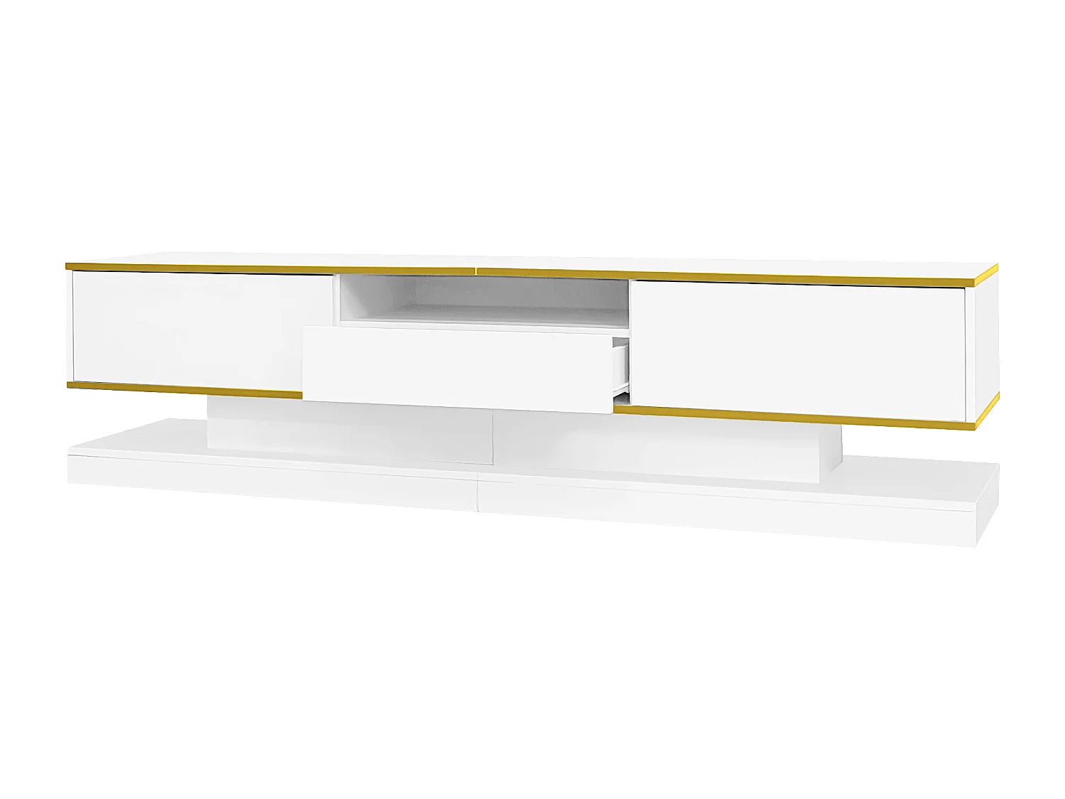 Mobile TV per soggiorno, mobile TV bianco con 3 cassetti e 1 vano aperto, illuminazione a LED