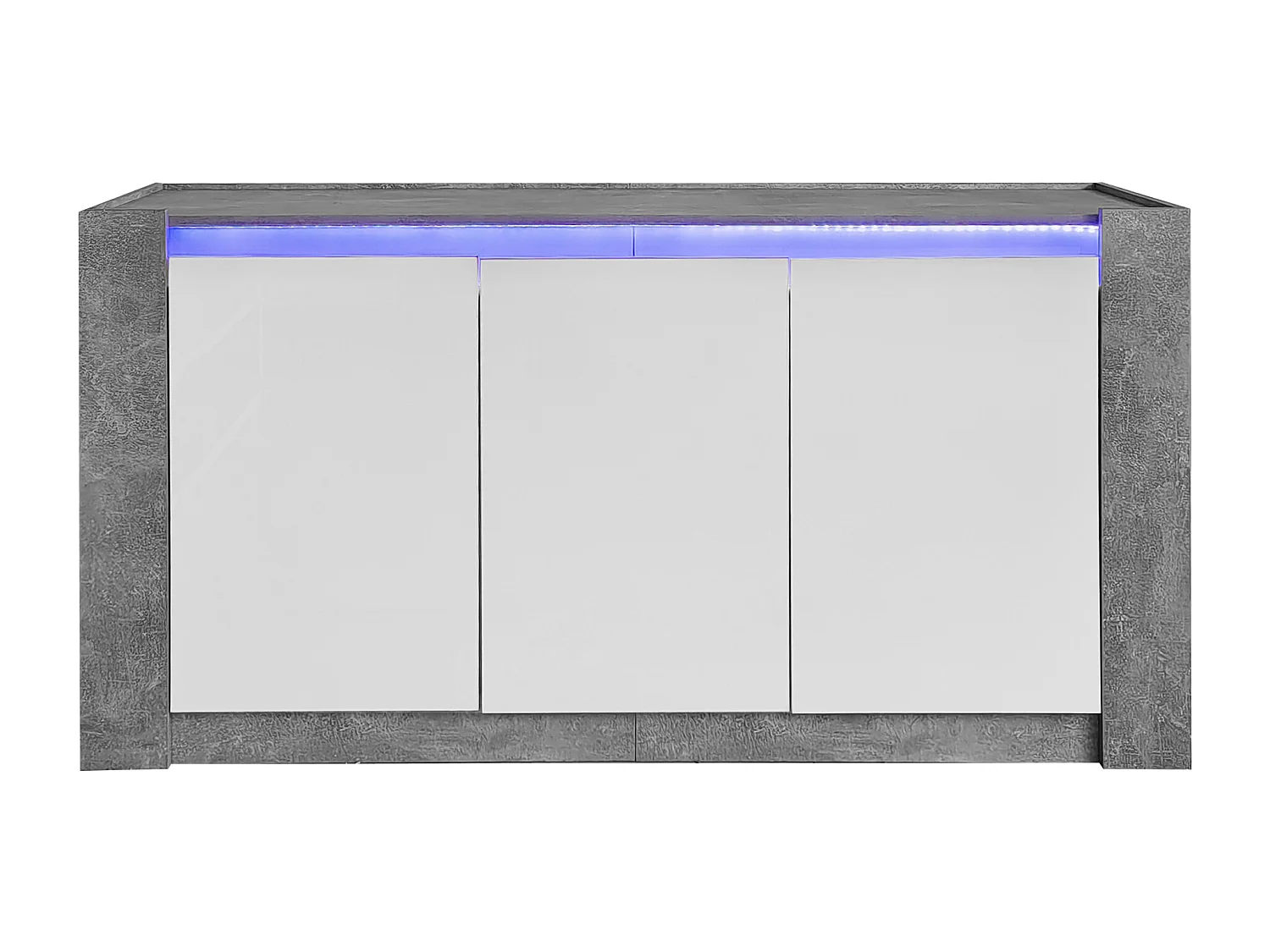Glanzend wit dressoir met ledverlichting, 3 greeploze deuren en verstelbare planken, modern betongrijs design