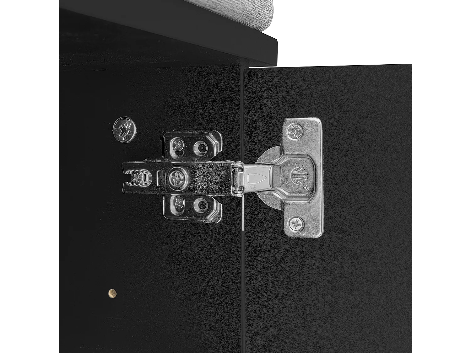 Portemanteau noir avec banc à chaussures – portes à vague, crochets dorés et étagères réglables – meuble d’entrée moderne