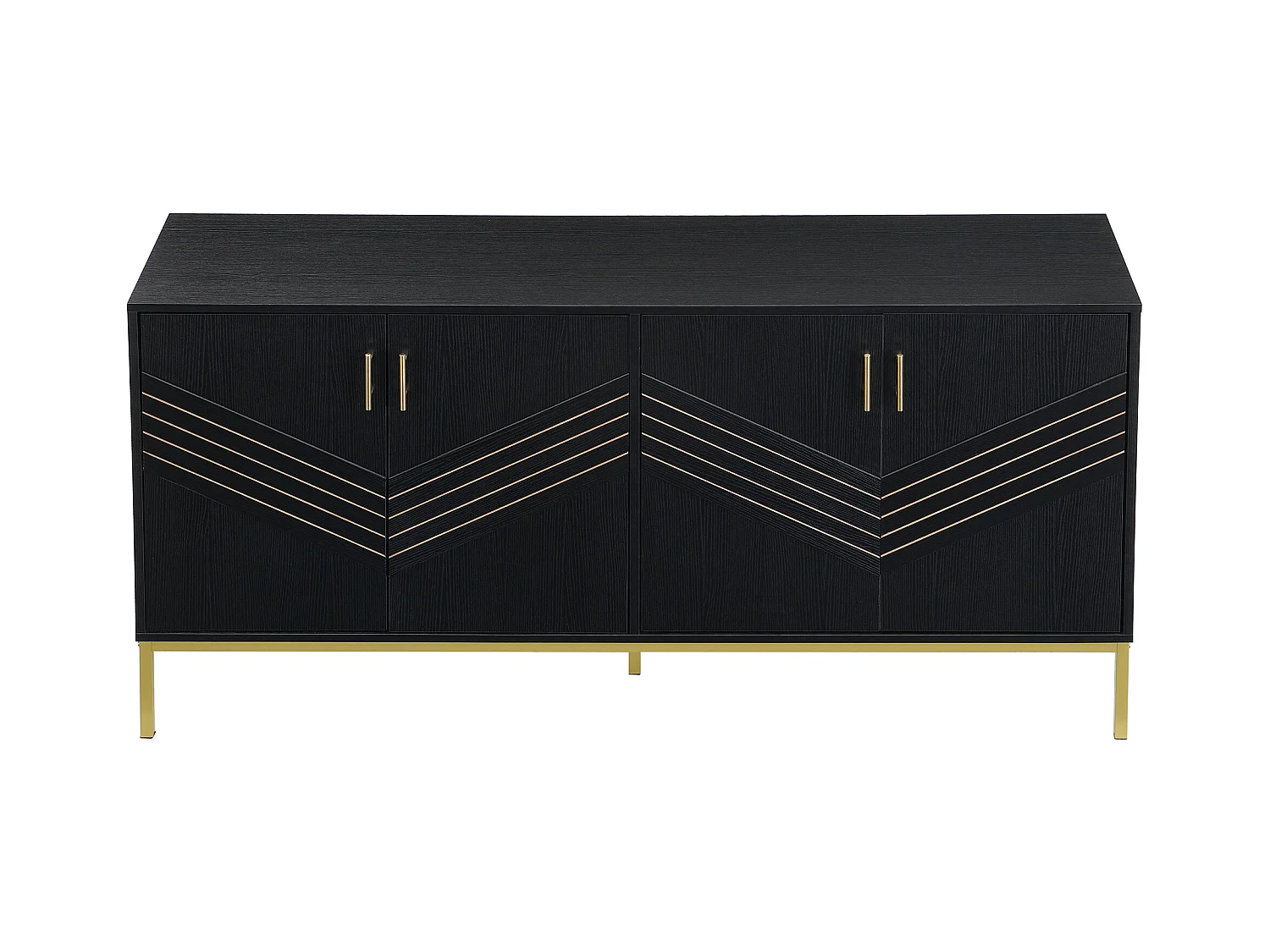 Schwarz-goldenes Sideboard mit 4 Türen, modernes Design mit viel Stauraum, Metallbeinen, verstellbaren Einlegeböden