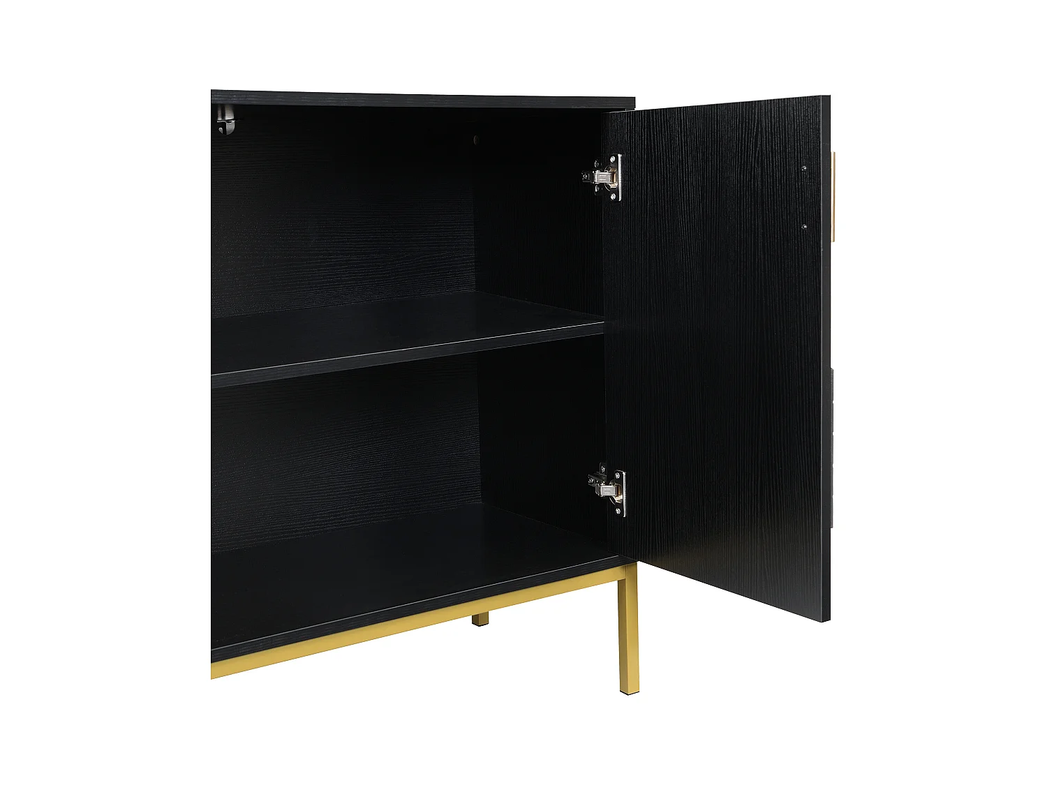 Schwarz-goldenes Sideboard mit 4 Türen, modernes Design mit viel Stauraum, Metallbeinen, verstellbaren Einlegeböden