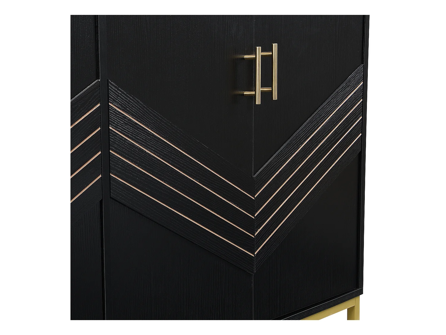 Aparador negro y dorado de 4 puertas, diseño moderno con amplio espacio de almacenamiento, patas de metal y estantes ajustables