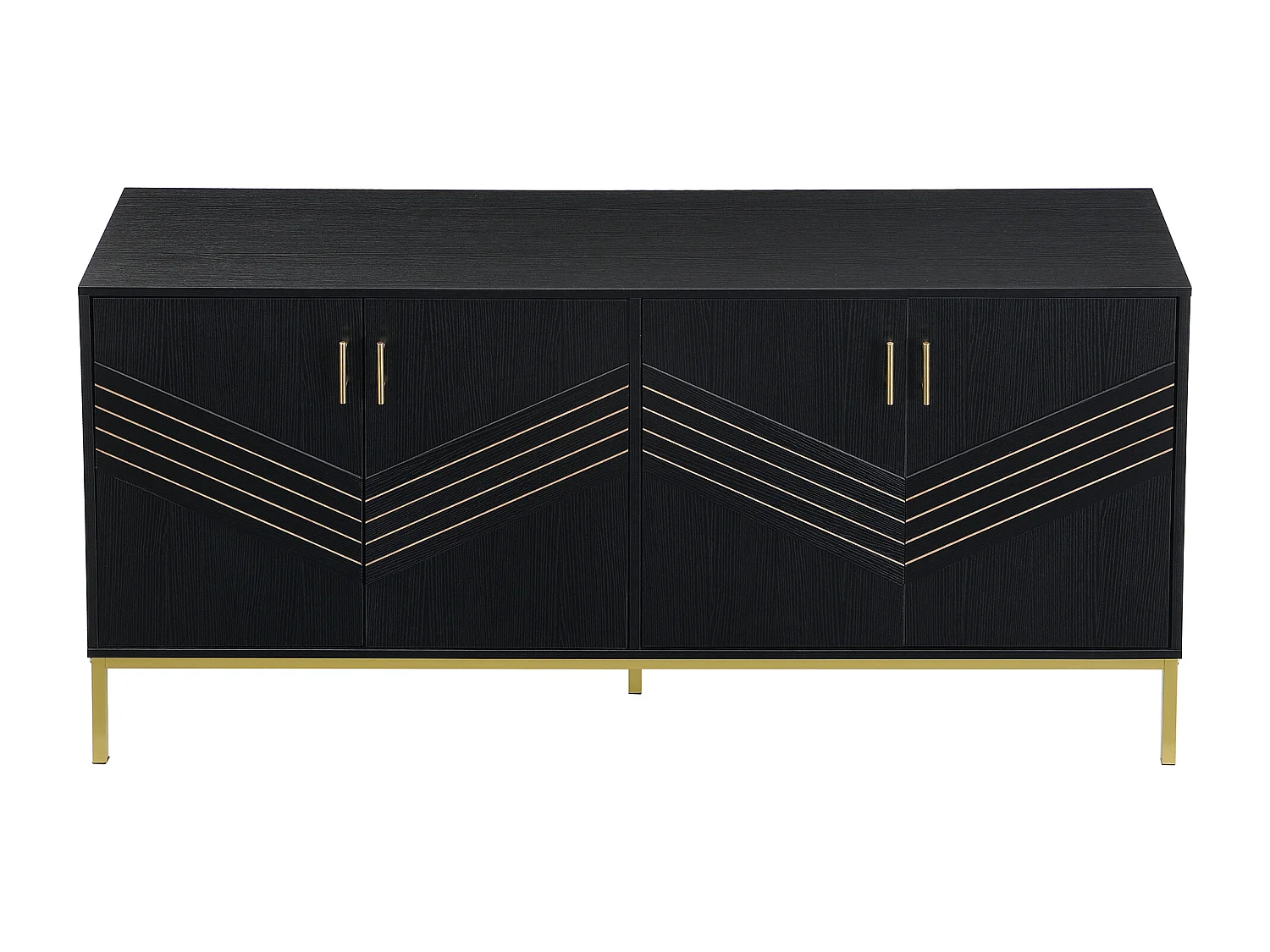 Buffet 4 portes noir et or, design moderne avec rangements spacieux, pieds en métal, étagères réglables, 160x40x80,5 cm