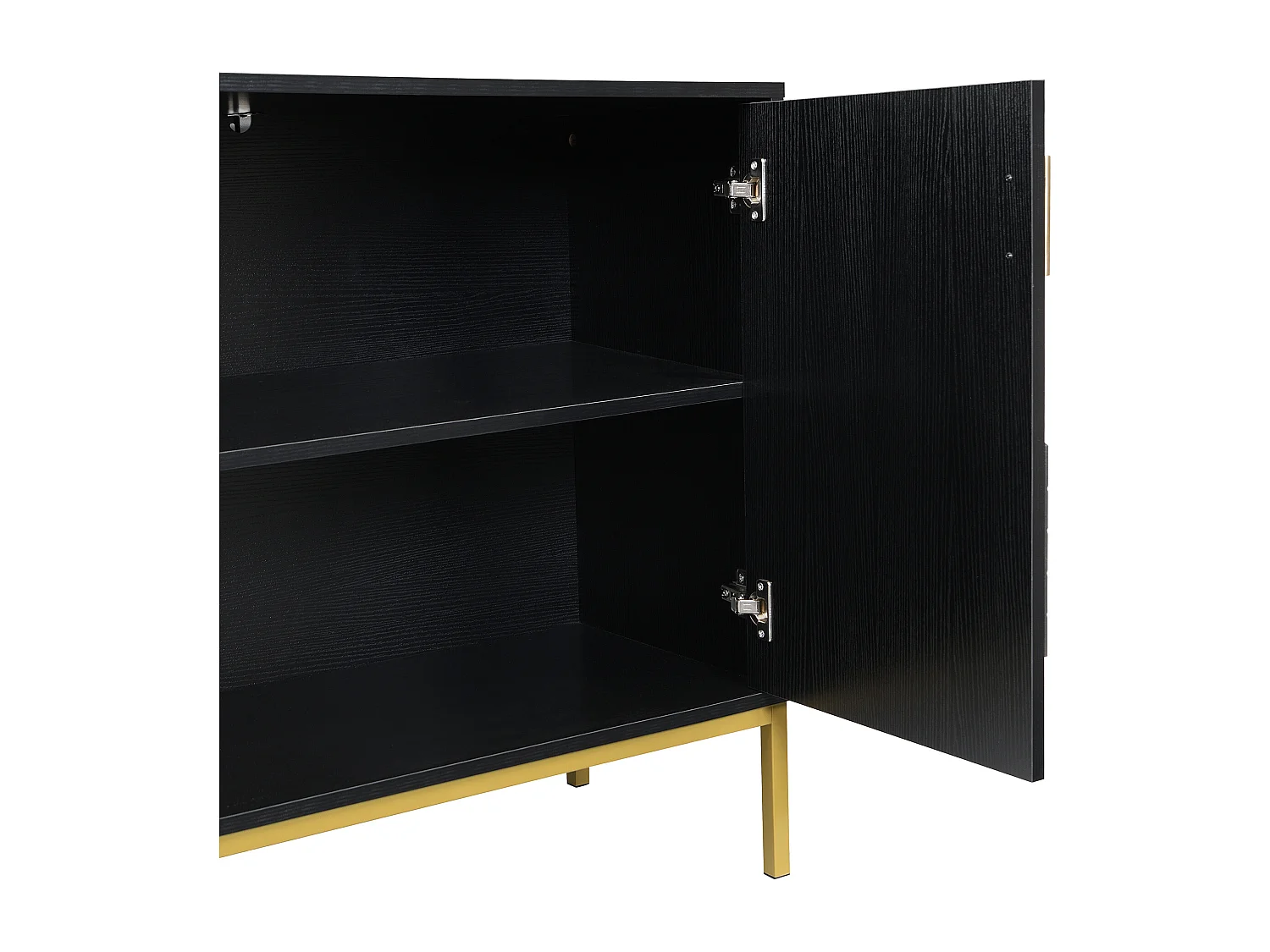Buffet 4 portes noir et or, design moderne avec rangements spacieux, pieds en métal, étagères réglables, 160x40x80,5 cm