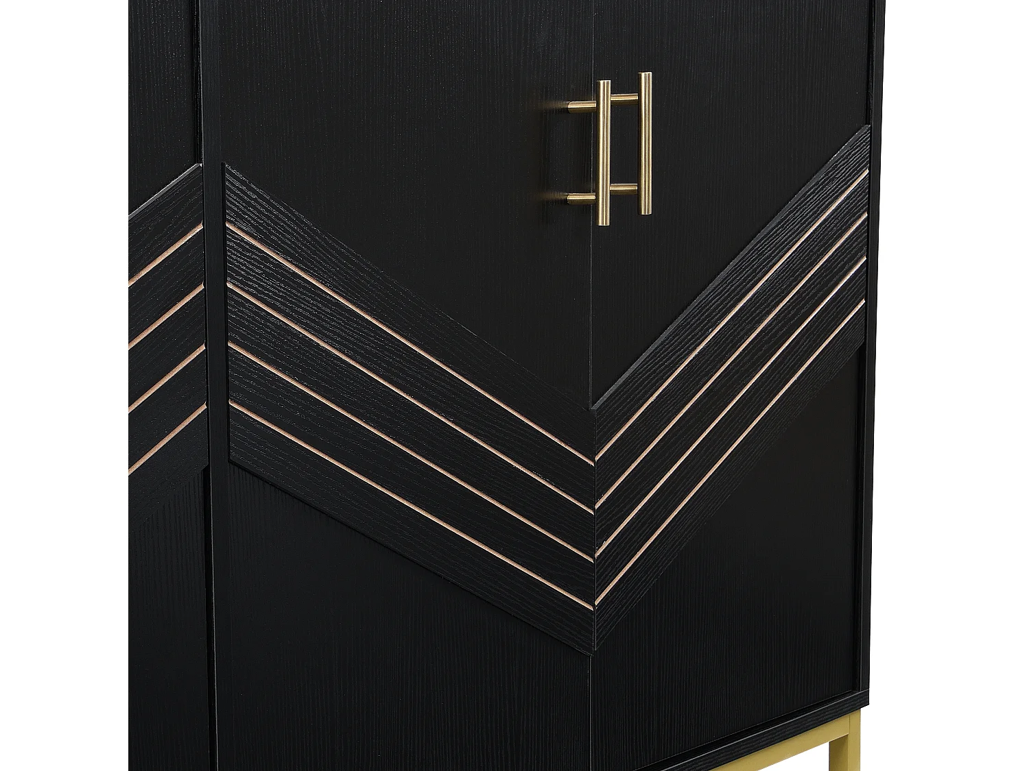 Buffet 4 portes noir et or, design moderne avec rangements spacieux, pieds en métal, étagères réglables, 160x40x80,5 cm