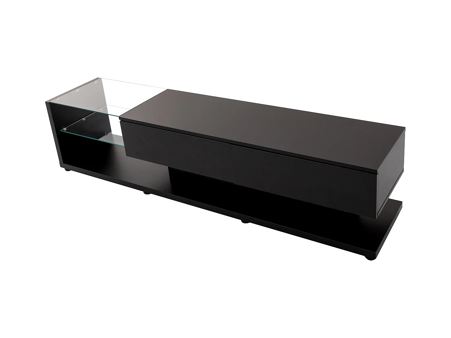 Meuble TV noir avec 2 tiroirs et étagères ouvertes - Éclairage LED