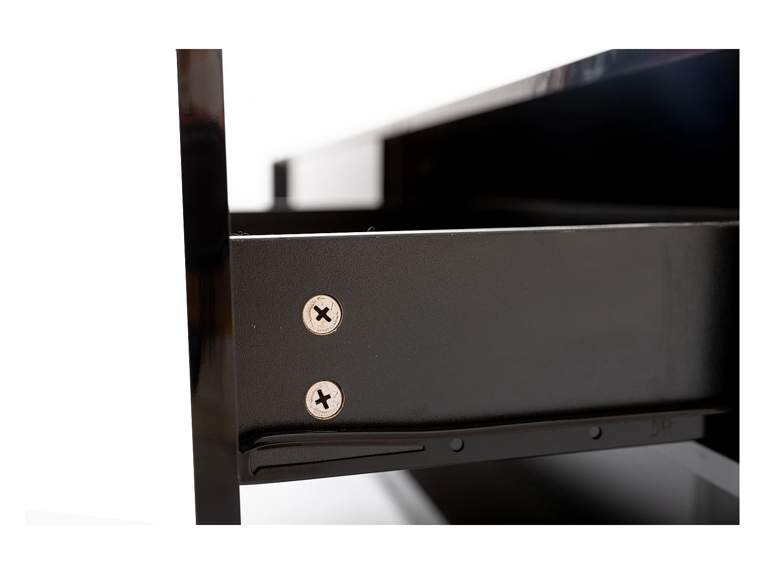 Meuble TV noir avec 2 tiroirs et étagères ouvertes - Éclairage LED