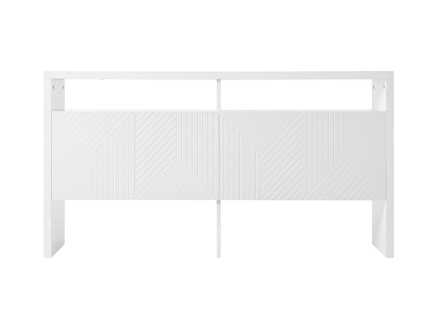 Aparador blanco de 140 x 75 x 35 cm, con 2 compartimentos abiertos y 4 puertas, ideal para salones y recibidores