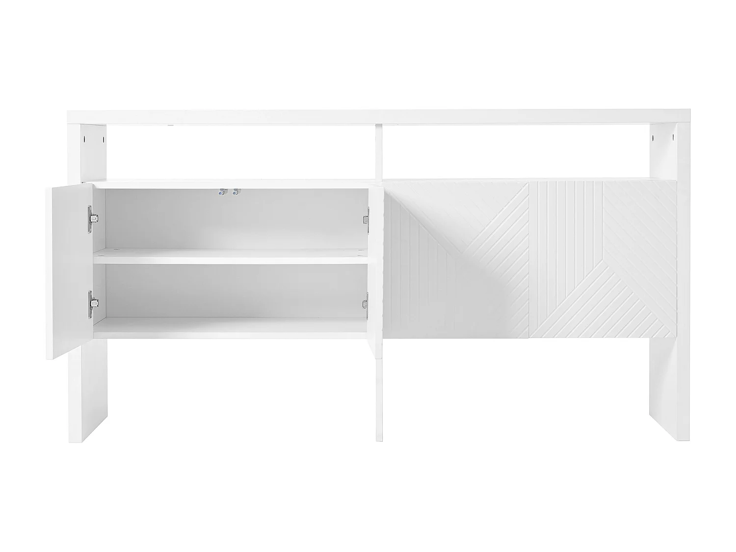 Buffet blanc, 140 x 75 x 35 cm, avec 2 compartiments ouverts et 4 portes, pour salons et couloirs