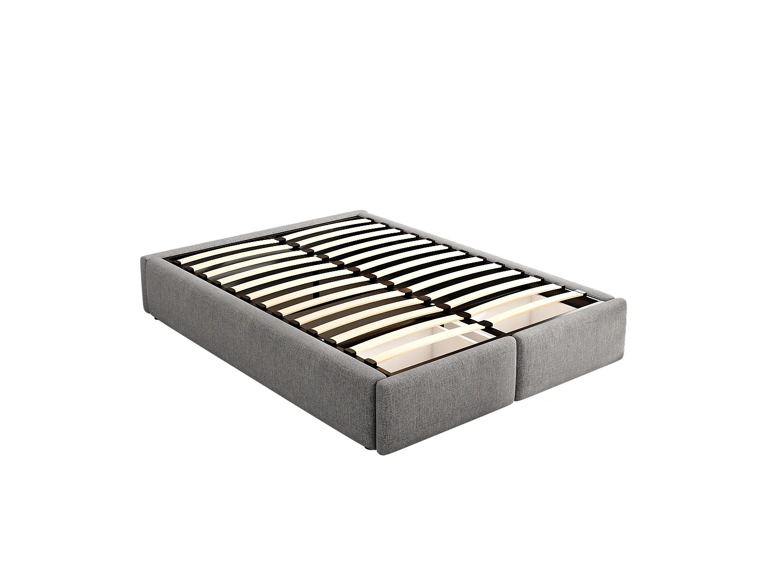 Lit coffre 140x200 cm, lit adulte avec 2 tiroirs de rangement, lin gris - sans matelas (sans tête de lit)