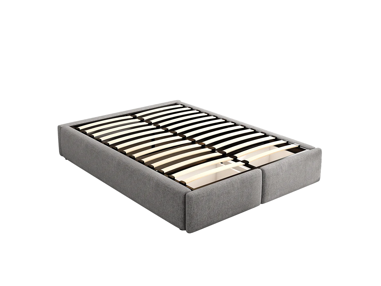 Lit coffre 140x200 cm, lit adulte avec 2 tiroirs de rangement, lin gris - sans matelas (sans tête de lit)