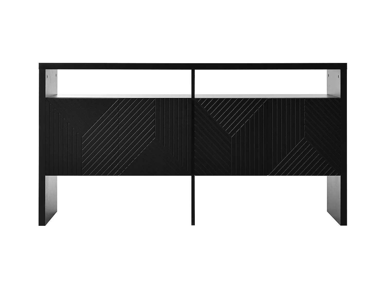 Schwarzes Sideboard (140 x 75 x 35 cm) mit 2 offenen Fächern und 4 Türen, ideal für Wohnzimmer und Flur