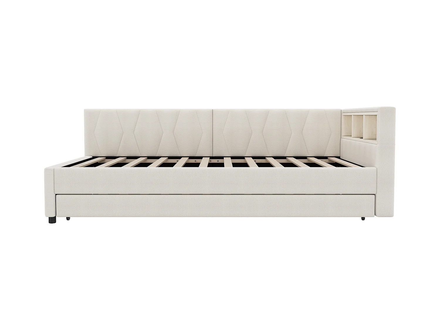Letto estraibile 90x200 cm, tessuto di lino beige, divano letto con porte USB e LED, senza materasso