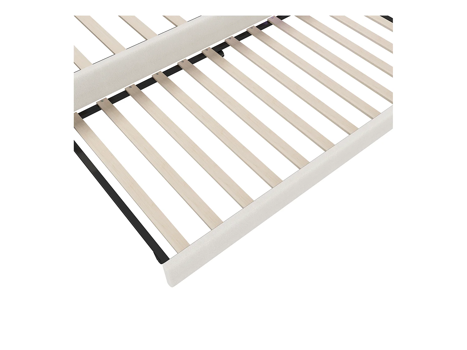 Lit gigogne 90x200 cm, tissu lin beige, Lit banquette avec ports USB et LED, sans matelas