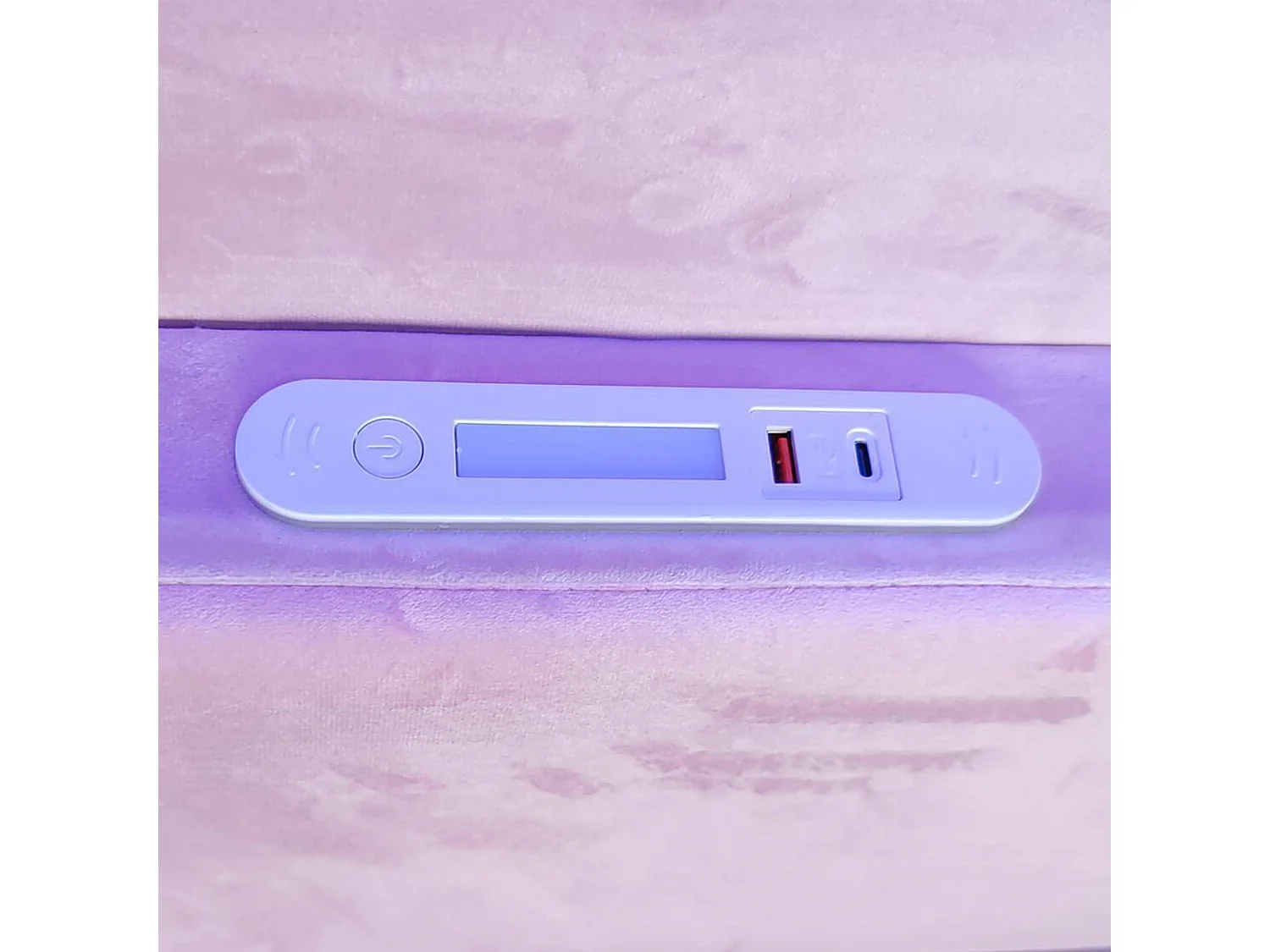 Lit coffre enfant 90x200 cm, velours rose, Lit simple avec LED et port USB, sans matelas