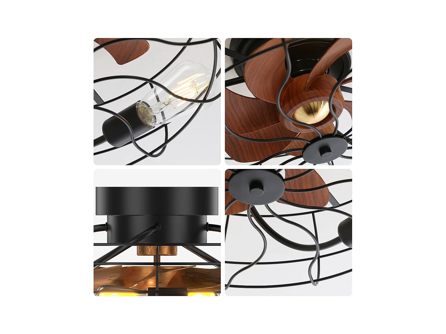 20-Zoll-Deckenventilator – Deckenventilator für den Innenbereich mit 7 Flügeln und Glühbirne – Fernbedienung, 6 Geschwindigkeiten