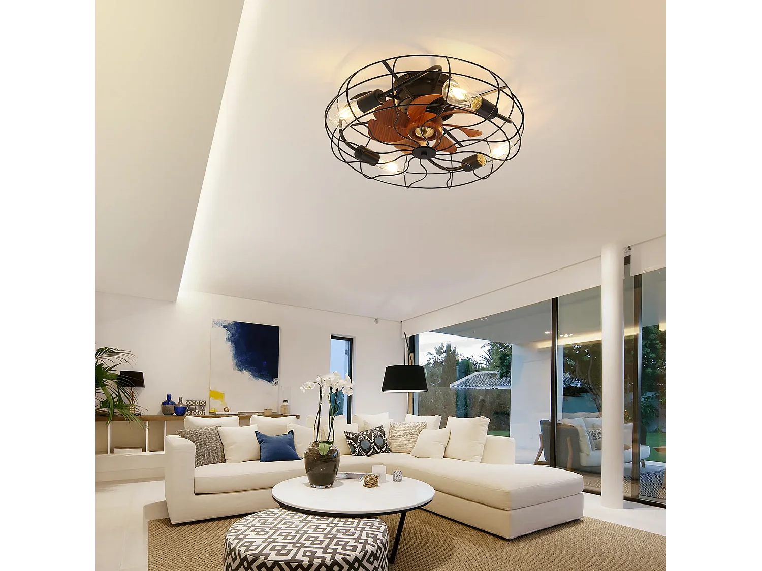 Ventilateur de plafond 20" - Ventilateur de plafond intérieur à 7 pales et ampoule - Télécommande 6 vitesses