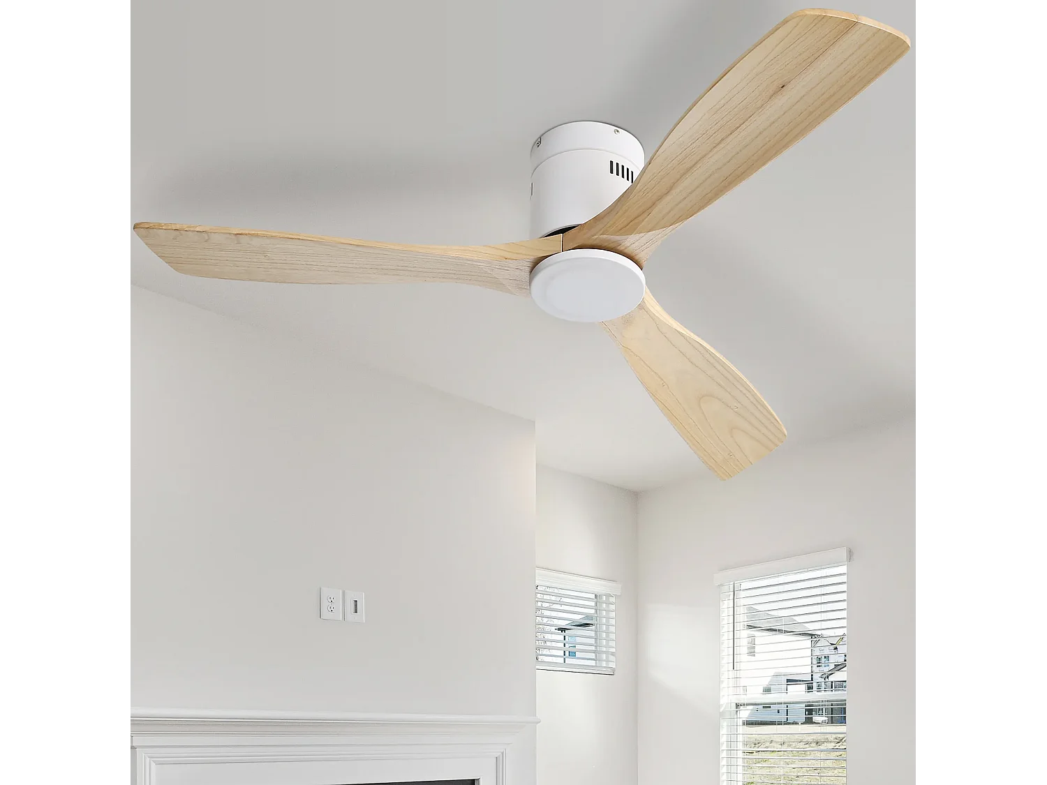 Ventilateur de plafond moderne en bois - 132 cm à 3 pales - Moteur CC réversible silencieux - Pour salon