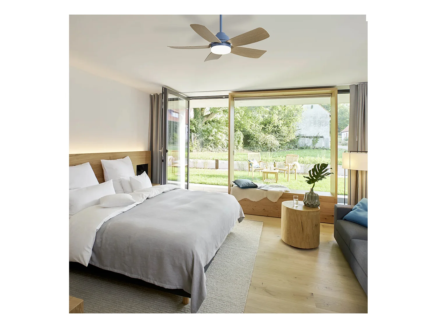 Ventilateur de plafond 42" - avec éclairage LED et 5 pales en ABS - 6 vitesses réglables - pour chambre et salon