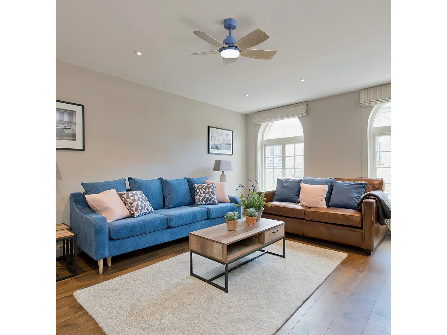 Ventilateur de plafond 42" - avec éclairage LED et 5 pales en ABS - 6 vitesses réglables - pour chambre et salon