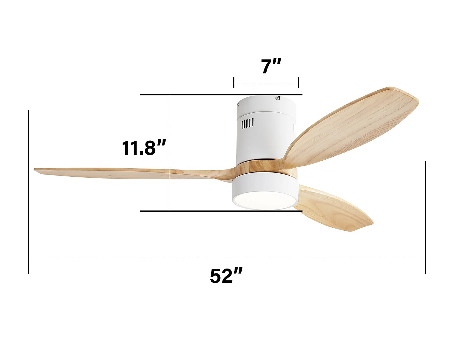 Ventilateur de plafond encastrable - Ventilateur de plafond de salon avec télécommande et lumière LED - 3 pales en bois