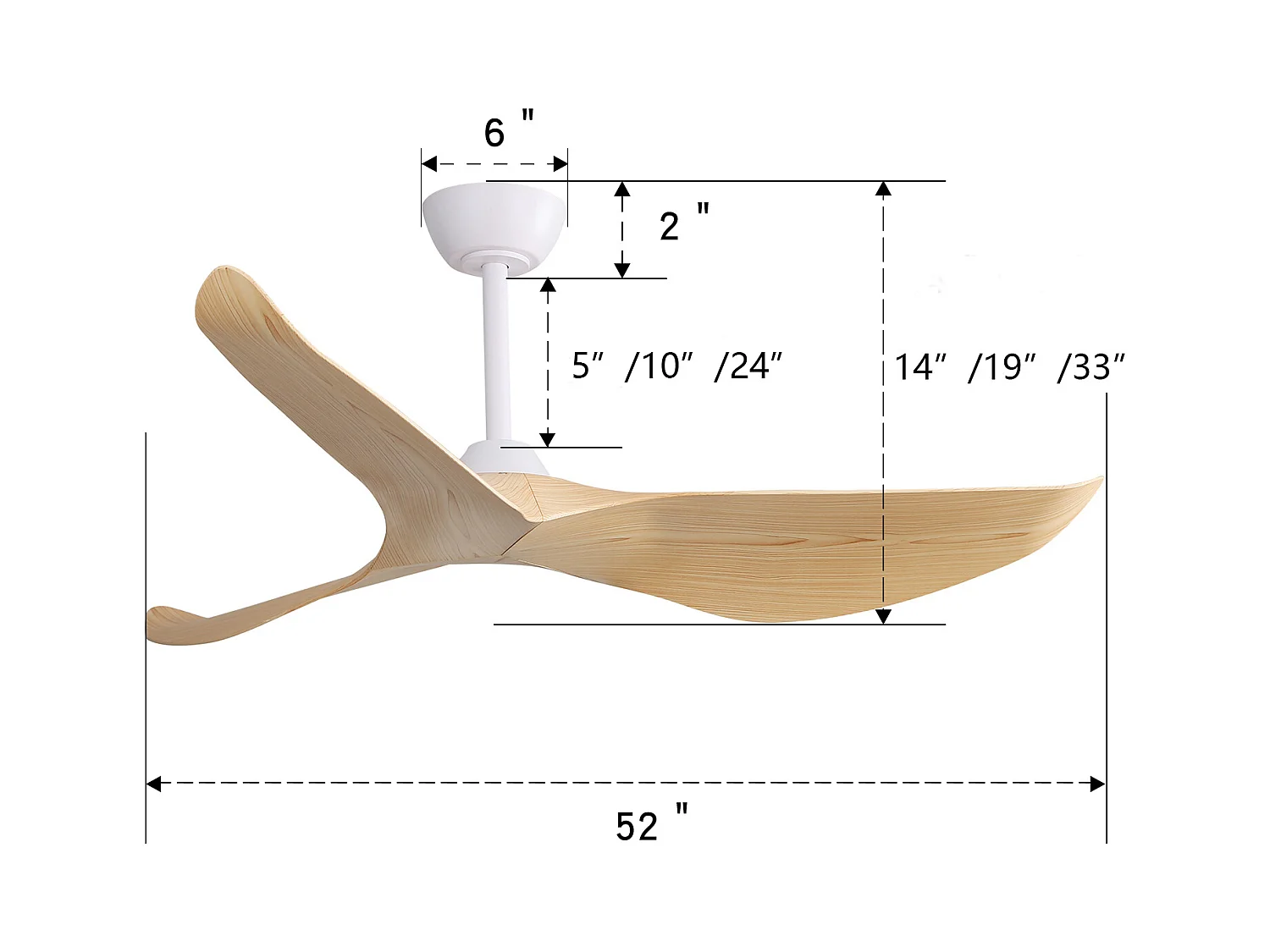 Ventilateur de plafond 52" - Avec télécommande 6 vitesses - 3 pales en ABS - Couleur bois