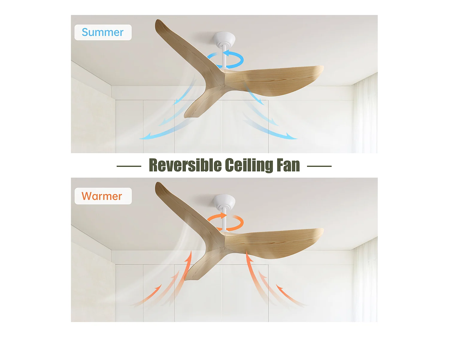 52" Deckenventilator - Mit 6-stufiger Fernbedienung - 3 ABS-Flügel - Holzfarbe