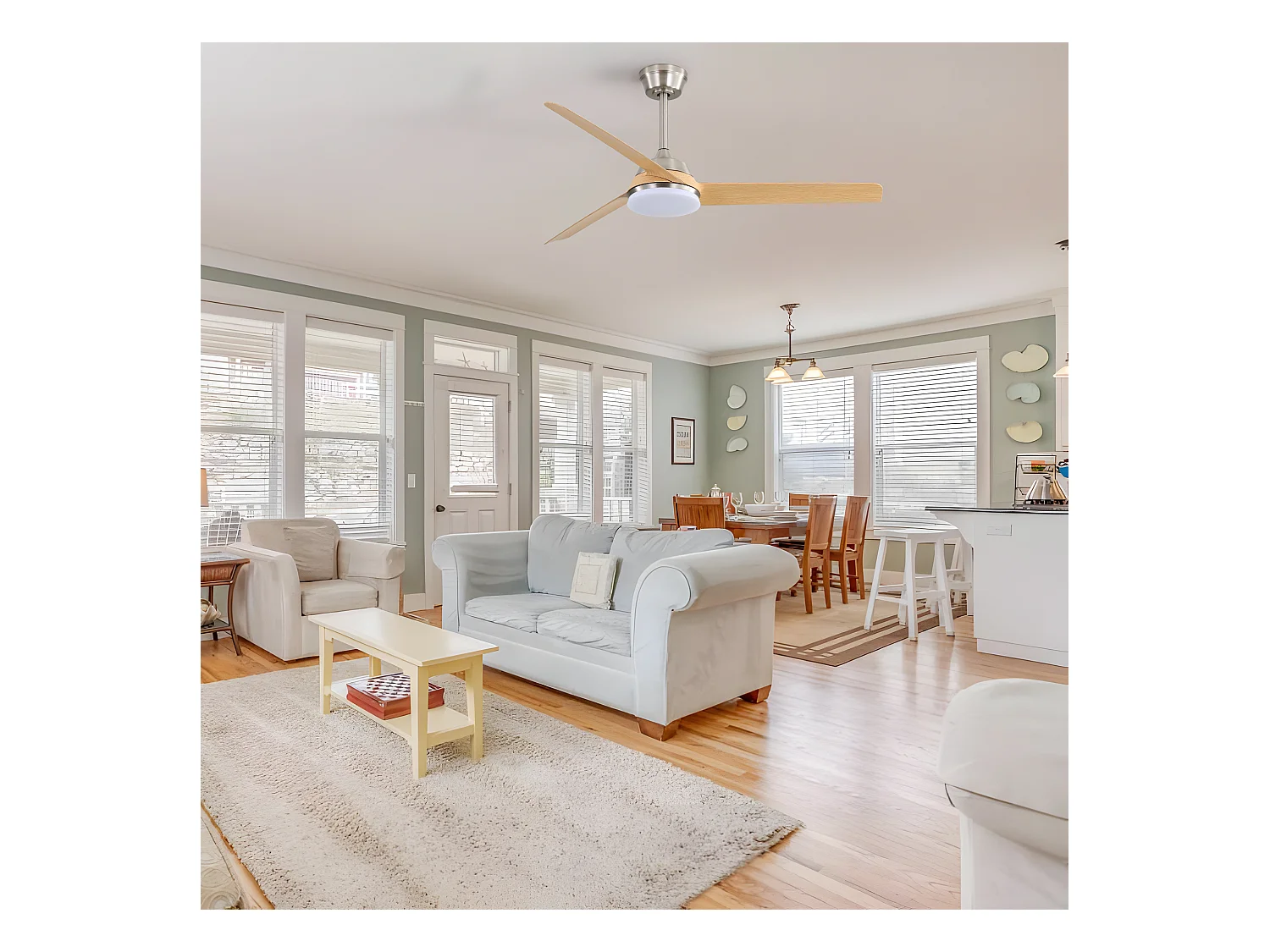 Ventilateur de plafond de salon - avec éclairage LED 22 W et télécommande 6 vitesses - 3 pales ABS