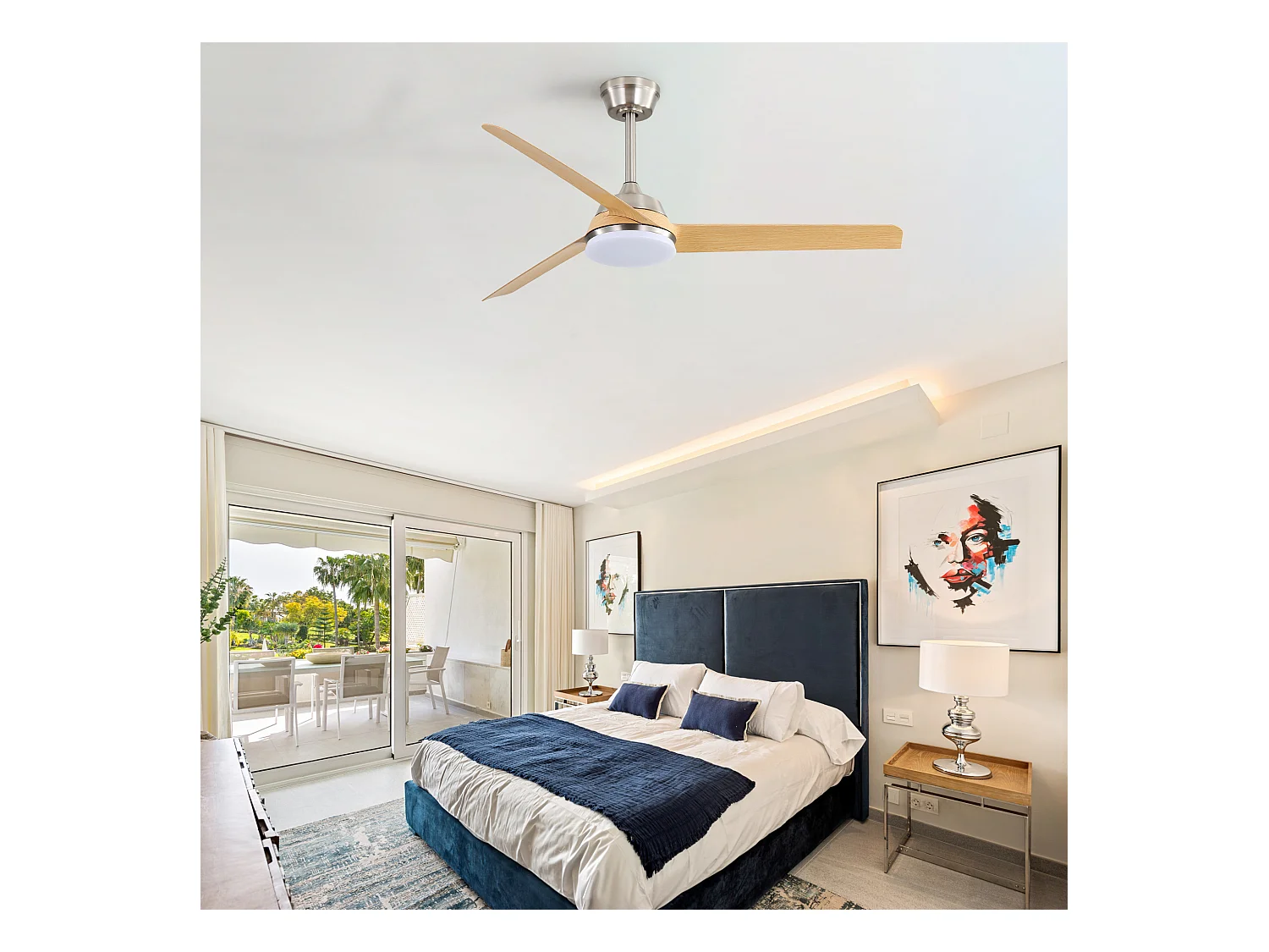 Ventilateur de plafond de salon - avec éclairage LED 22 W et télécommande 6 vitesses - 3 pales ABS