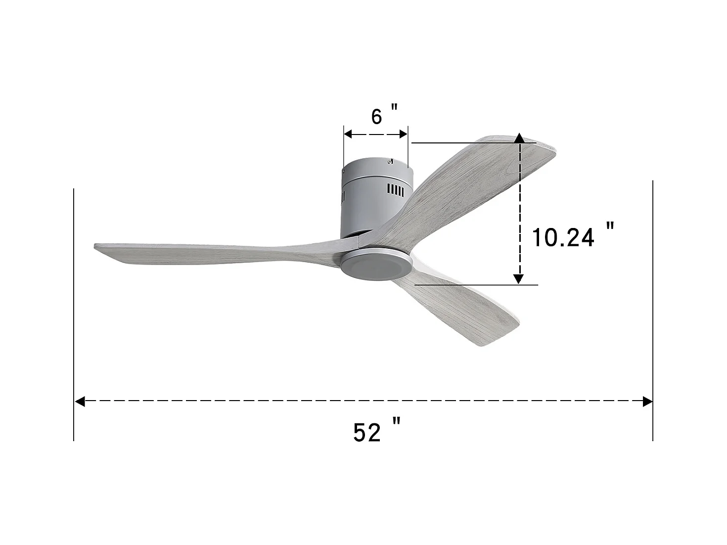 Moderner Deckenventilator in Silber – 132 cm (52 Zoll) mit 3 Flügeln – Leiser, umkehrbarer Gleichstrommotor – Für das Wohnzimmer