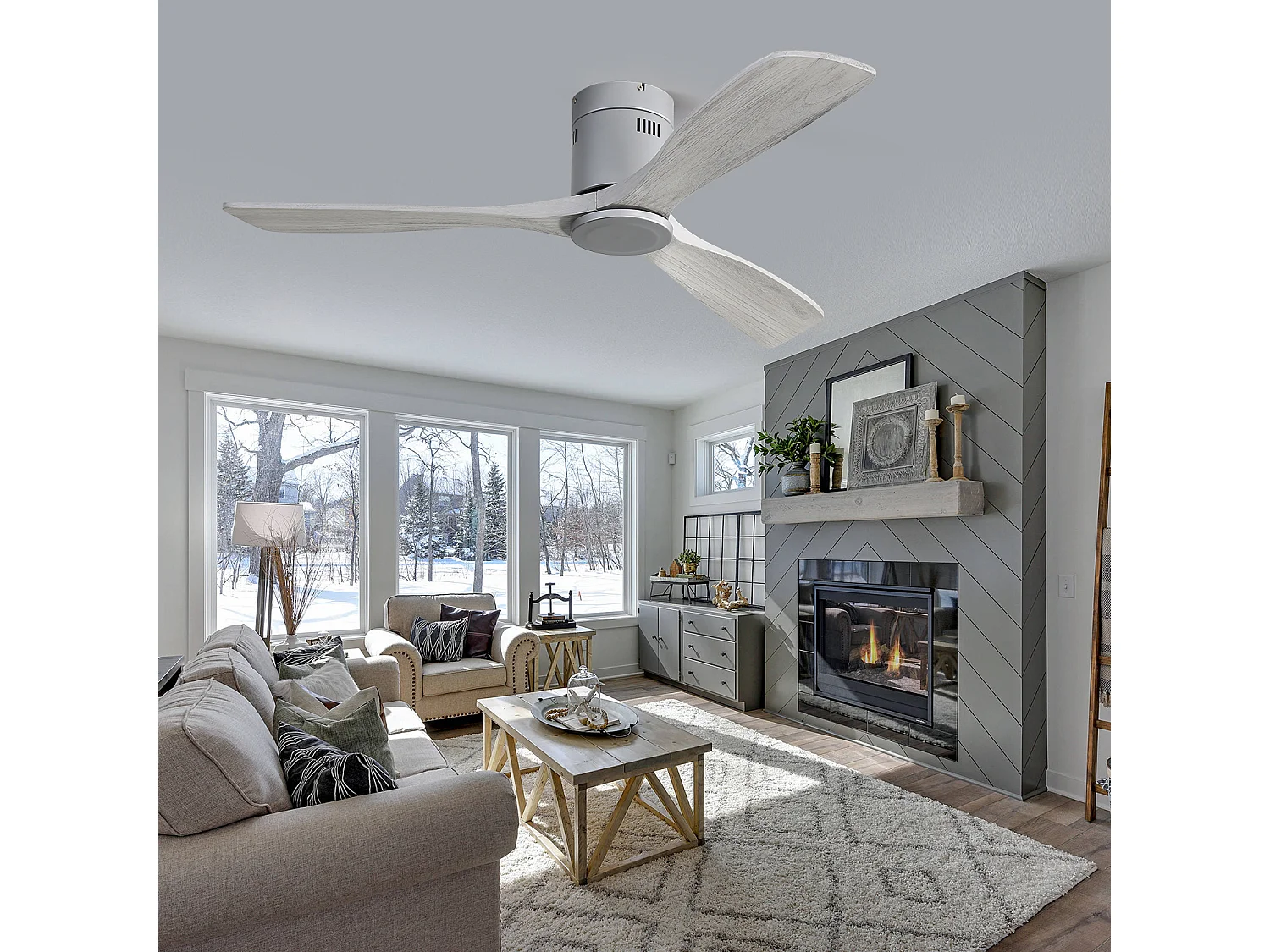 Ventilateur de plafond moderne argenté - 132 cm à 3 pales - Moteur CC réversible silencieux - Pour salon