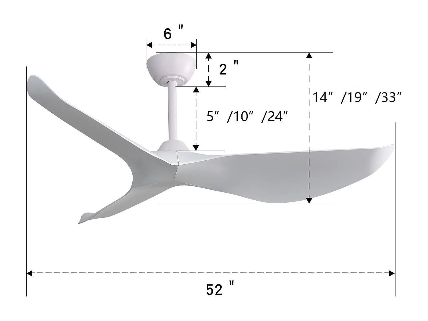 Plafondventilator 52" - Met afstandsbediening met 6 snelheden - 3 ABS-bladen - Wit