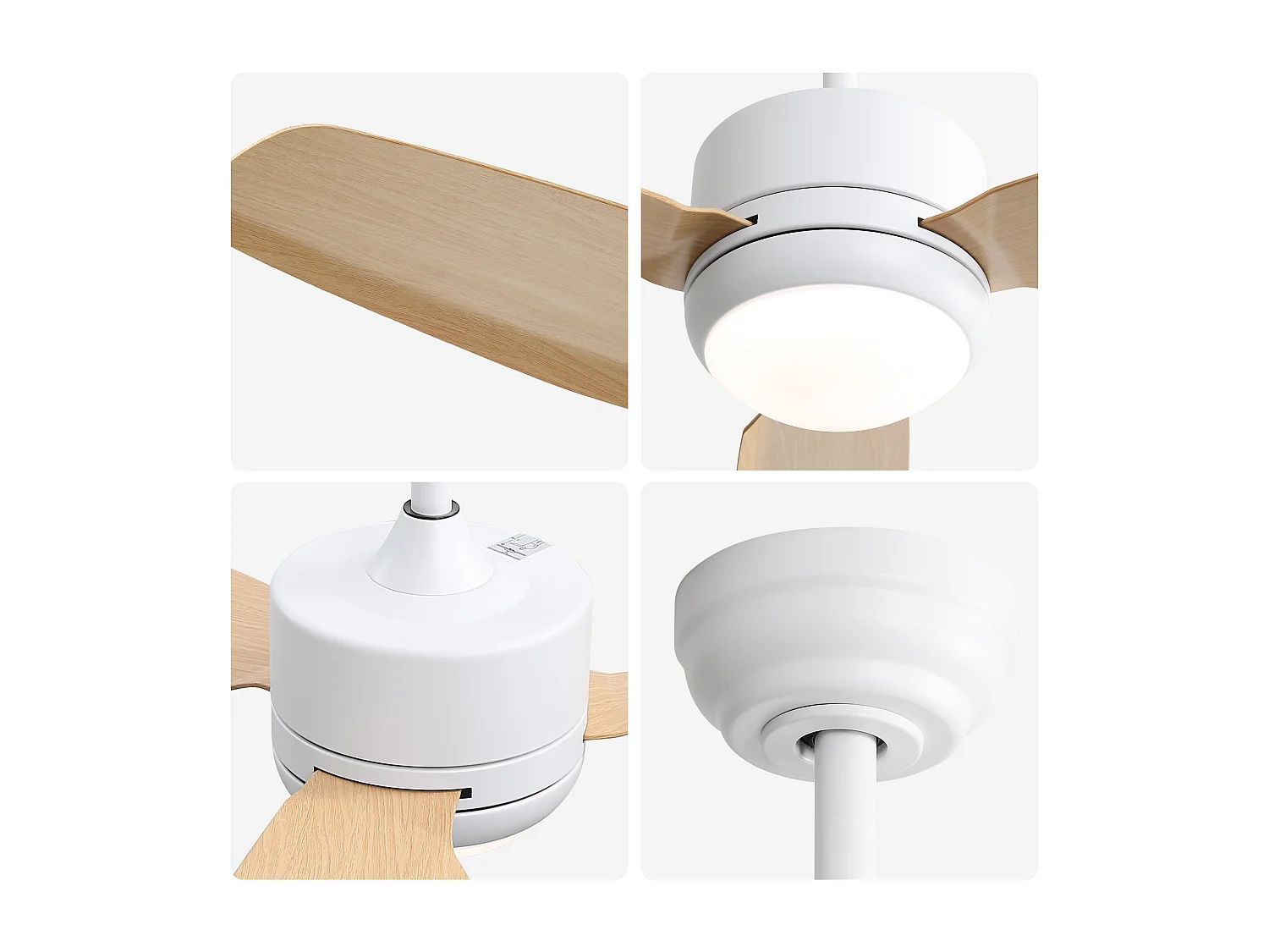 Holz-Deckenventilator – Wohnzimmer-Deckenventilator mit 6 Geschwindigkeiten und 3 ABS-Flügeln – LED-Beleuchtung