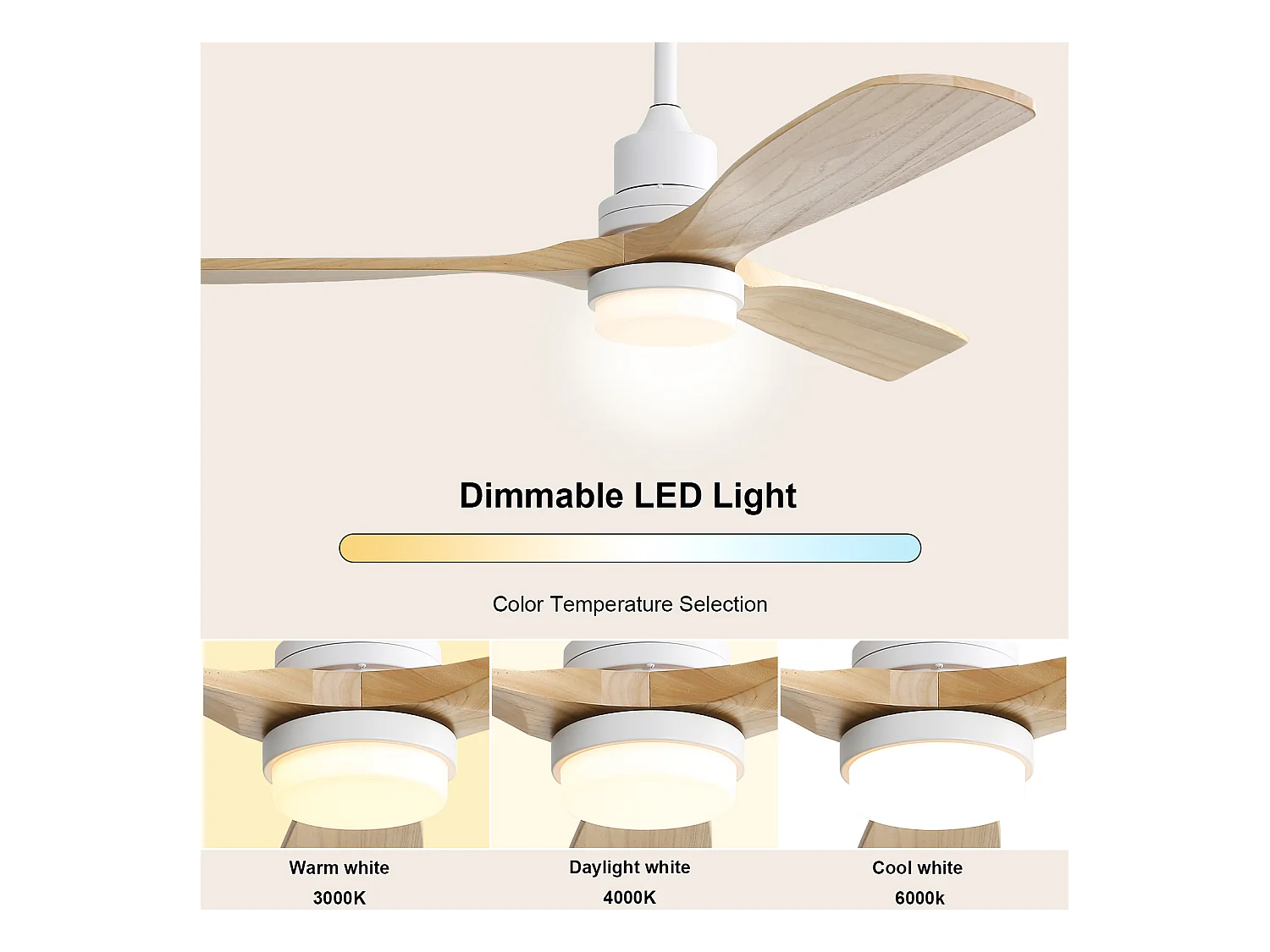 Ventilatore da soffitto da 52" - Ventilatore da soffitto con LED dimmerabile e 6 velocità - per soggiorno e camera da letto