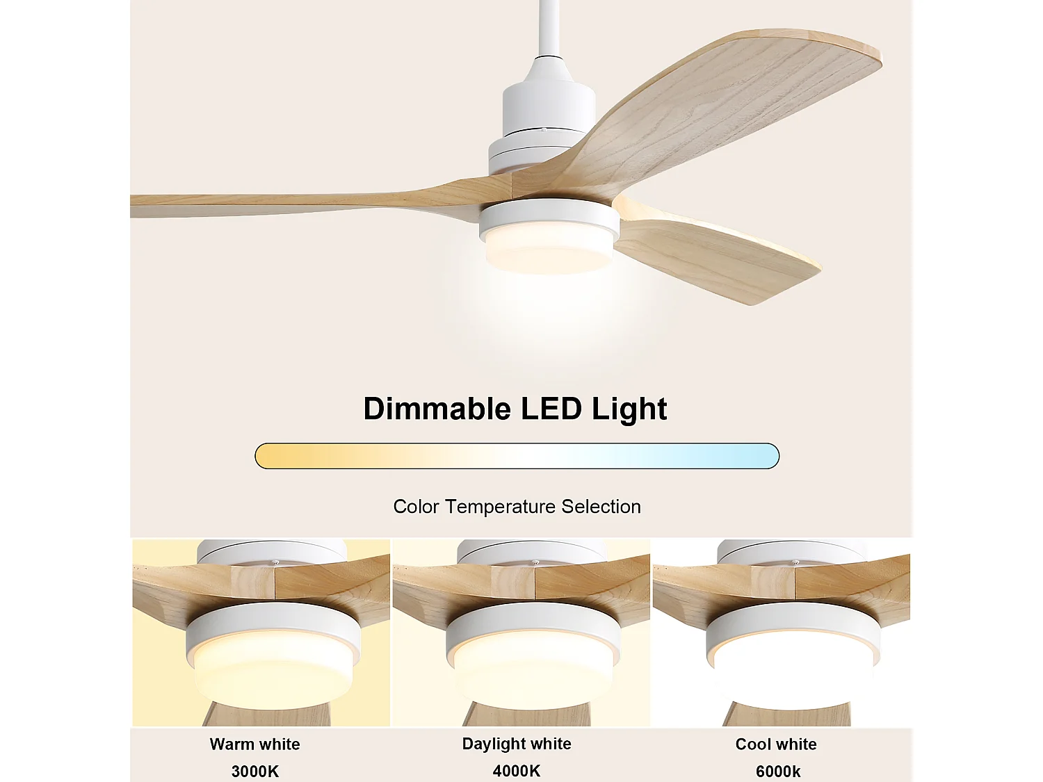 52" Deckenventilator - Deckenventilator mit dimmbarer LED und 6 Geschwindigkeiten - für Wohnzimmer und Schlafzimmer