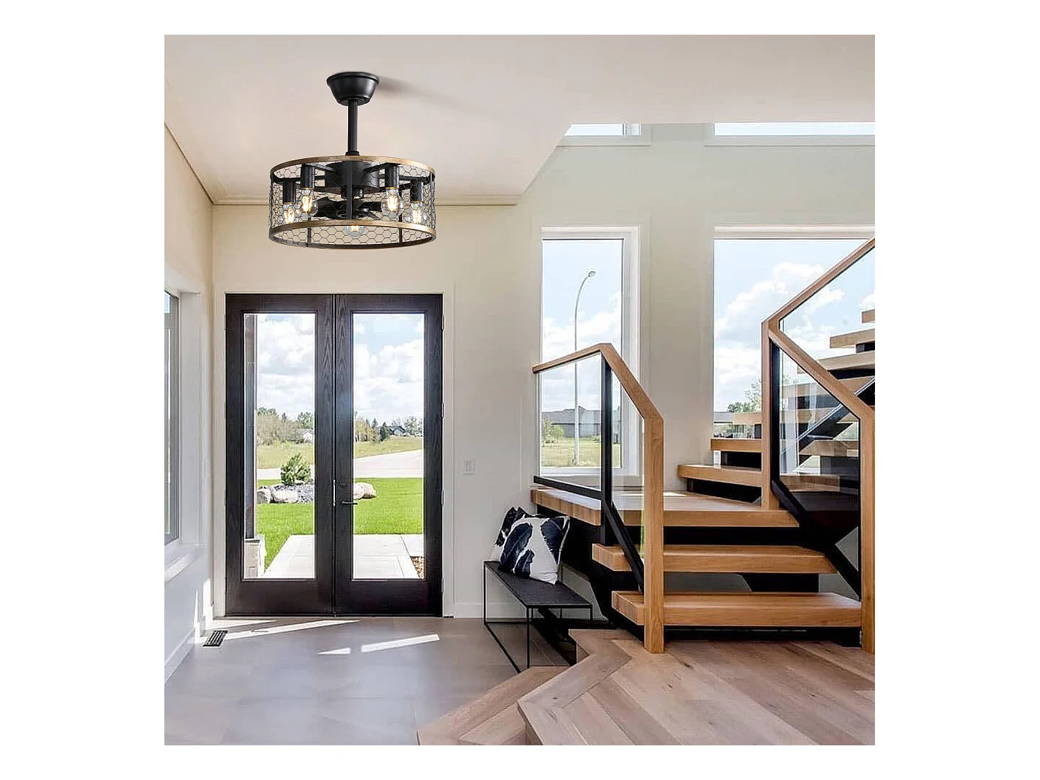 Industrieller Käfig-Deckenventilator - Schwarzer Deckenventilator mit Licht und Fernbedienung - ABS-Flügel