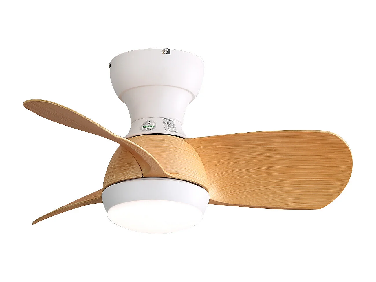 Holzfarbener Deckenventilator mit verstellbarer LED-Beleuchtung und 3 ABS-Flügeln für Schlafzimmer und Wohnzimmer