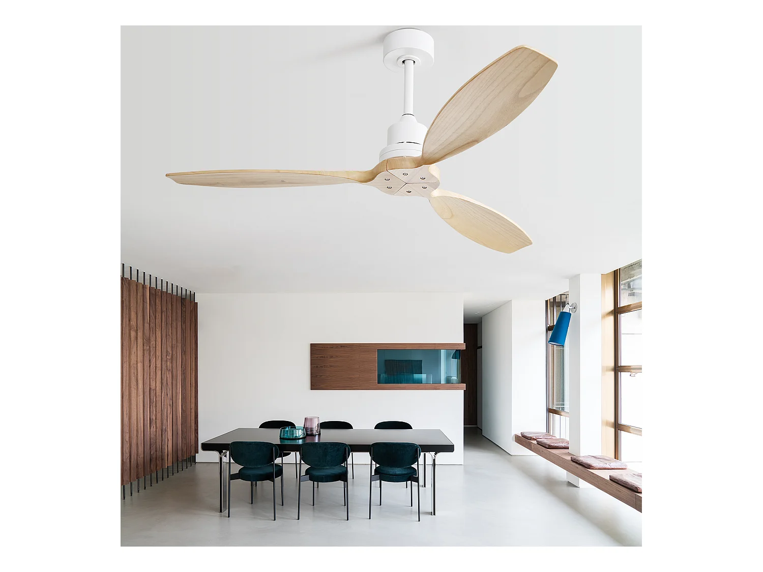 Ventilateur de plafond 52" -Ventilateur de plafond couleur bois avec télécommande 6 vitesses - Pour terrasse et salon