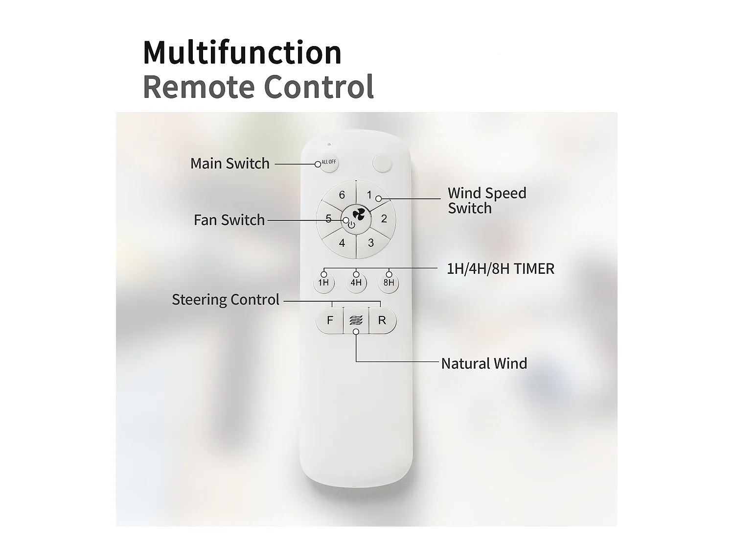 Ventilateur de plafond 52" -Ventilateur de plafond couleur bois avec télécommande 6 vitesses - Pour terrasse et salon