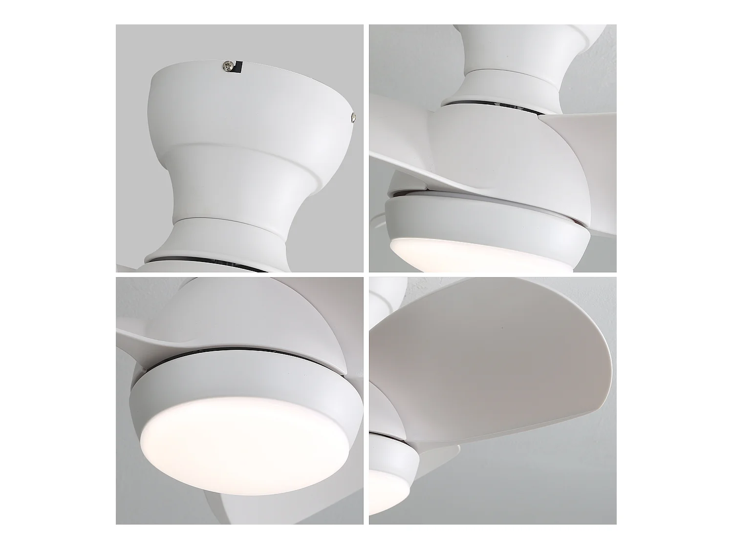 Ventilador de techo blanco con luces LED regulables y 3 aspas de ABS para dormitorios y salones.