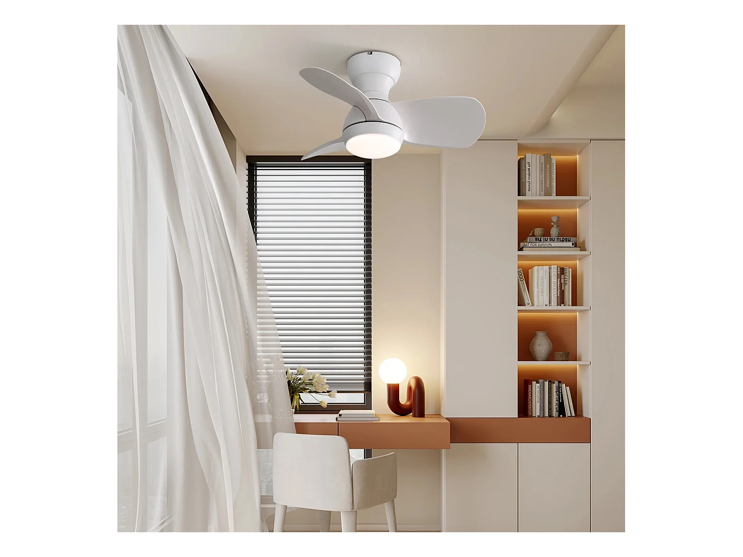 Ventilateur de plafond blanc - LED à couleur réglable - 3 pales en ABS - pour chambre et salon