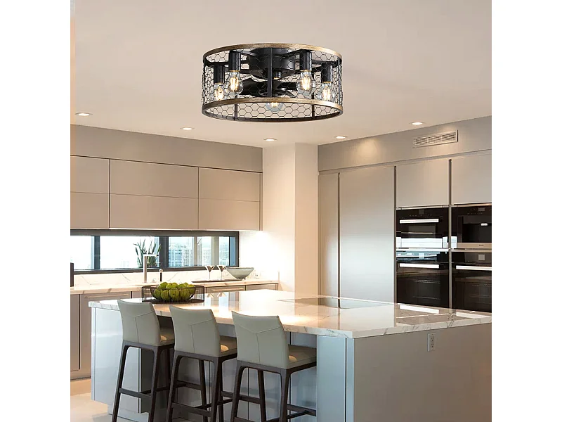 Käfig-Deckenventilator - Einbau-Deckenventilator mit 7 ABS-Flügeln und Licht - 6-Gang-Einstellung