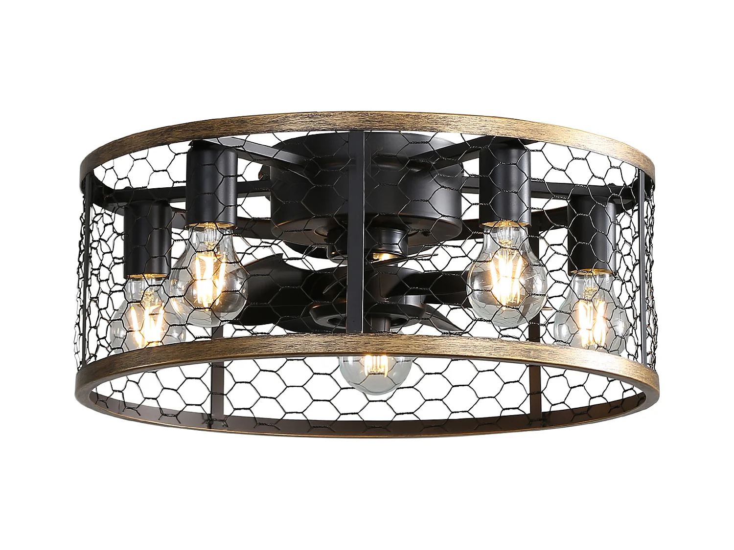 Käfig-Deckenventilator - Einbau-Deckenventilator mit 7 ABS-Flügeln und Licht - 6-Gang-Einstellung