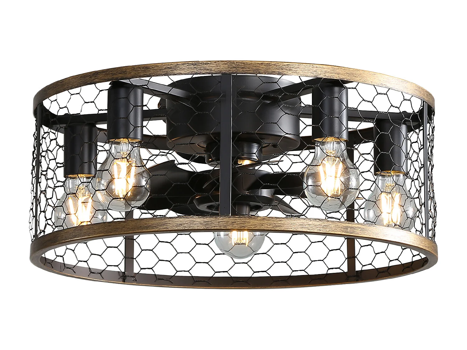 Ventilateur de plafond cage - Ventilateur de plafond encastré avec 7 pales en ABS et lumière - Réglage à 6 vitesses