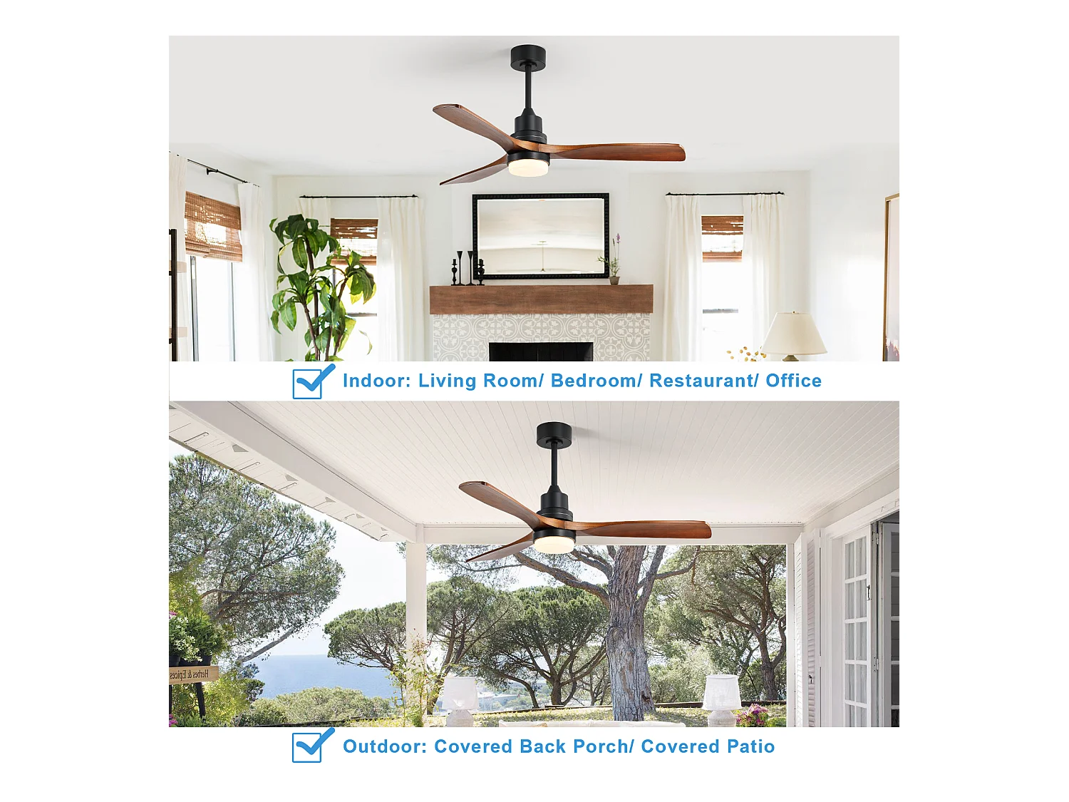 52" Deckenventilator - Holzfarbener Deckenventilator mit 6 Geschwindigkeiten und dimmbarer LED - Für Wohnzimmer und Schlafzimmer