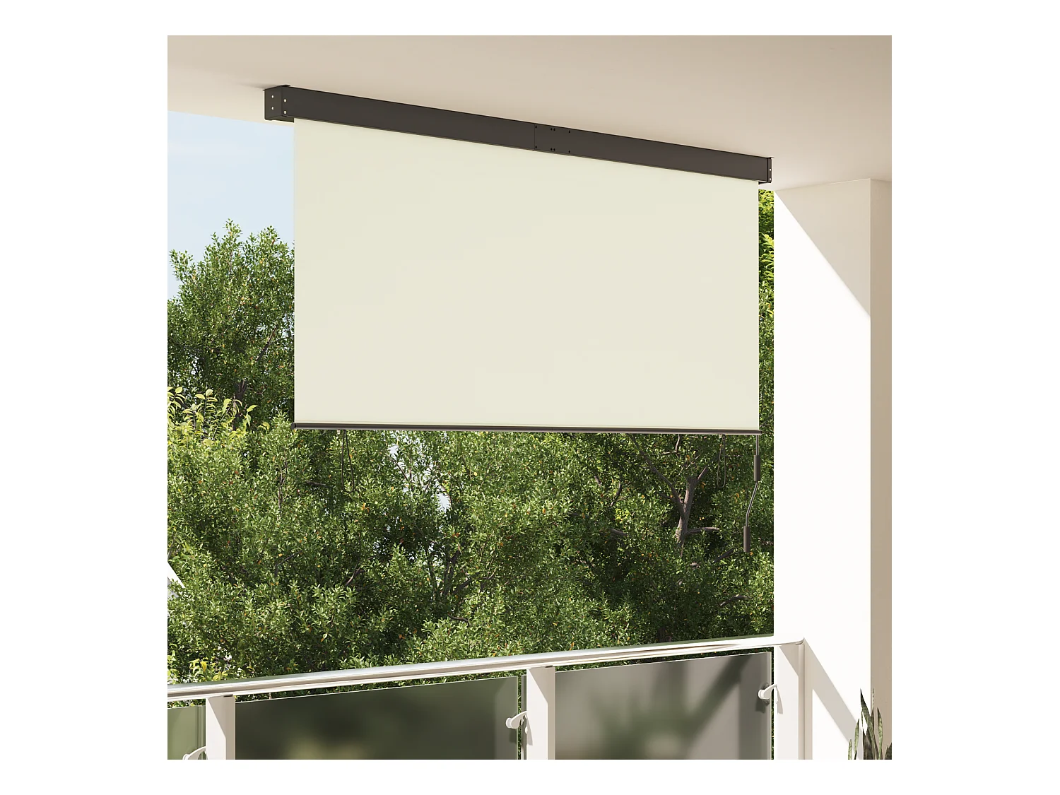 Store Roulant Extérieur Rayé Réglable Crème 200 x 250 cm tissu