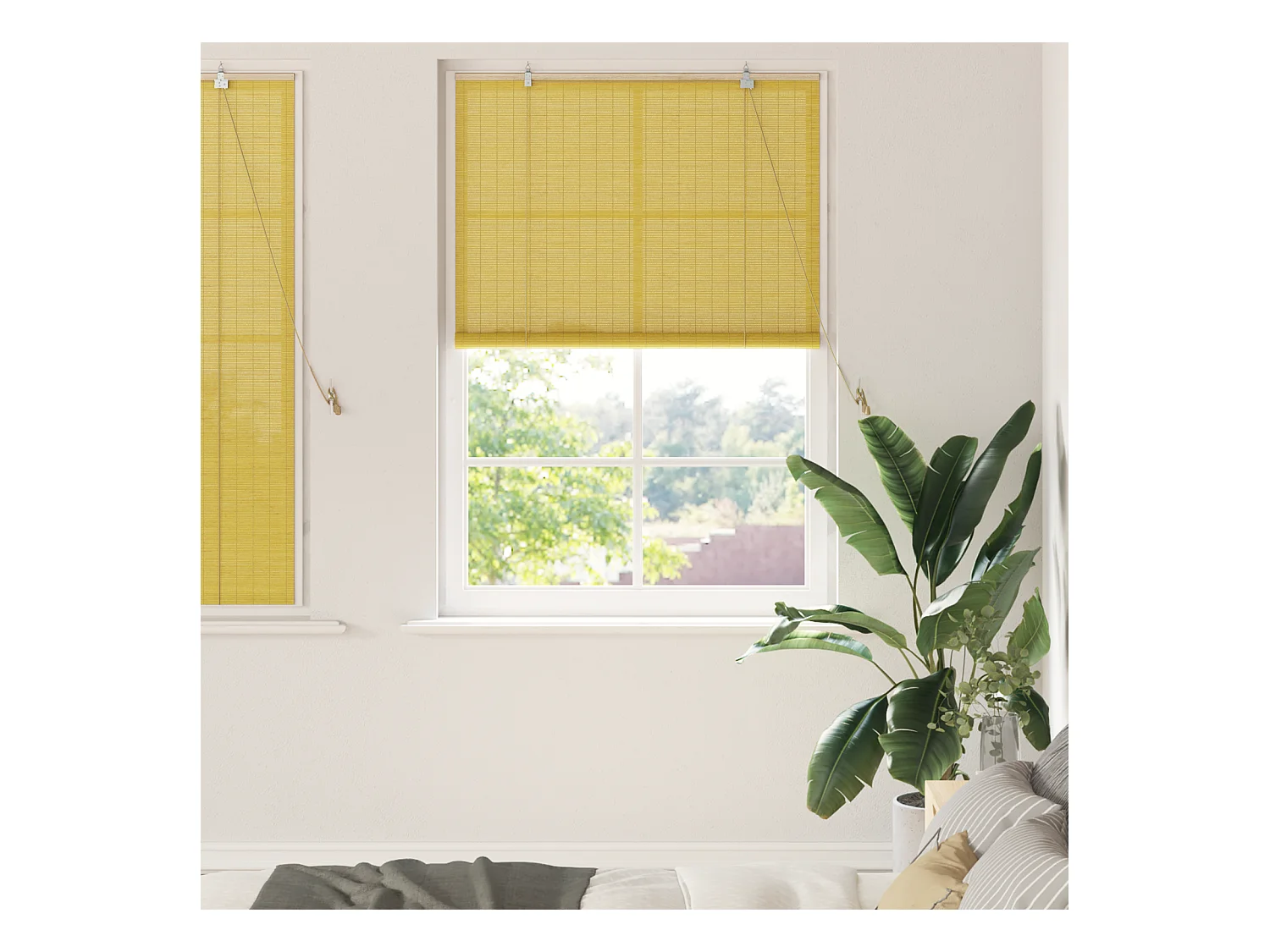 Stores et Occultants avec des rideaux Jaune 100 x 160 cm Bambou