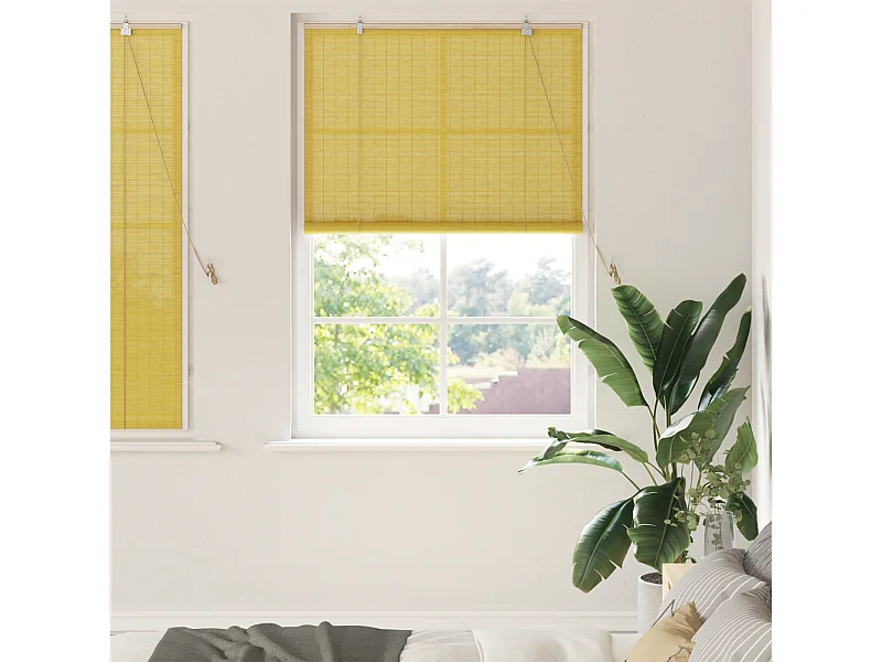 Stores et Occultants avec des rideaux Jaune 120 x 160 cm Bambou