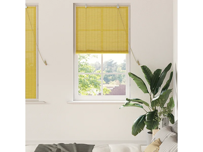 Stores et Occultants avec des rideaux Jaune 80 x 160 cm Bambou