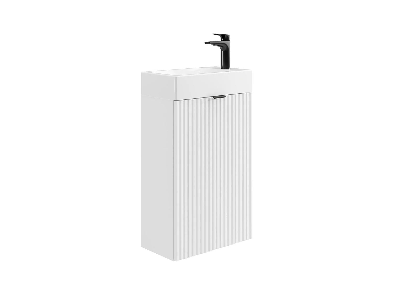 Meuble lave main strié porte réversible blanc - H60 x L40 x P22 - VAHIRA
